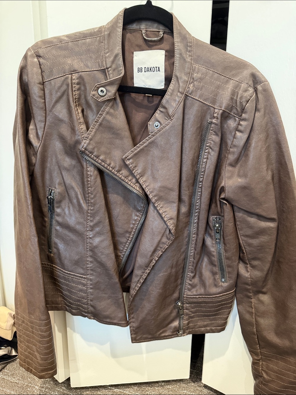 BB Dakota Taupe Faux Leather Moto Jacket